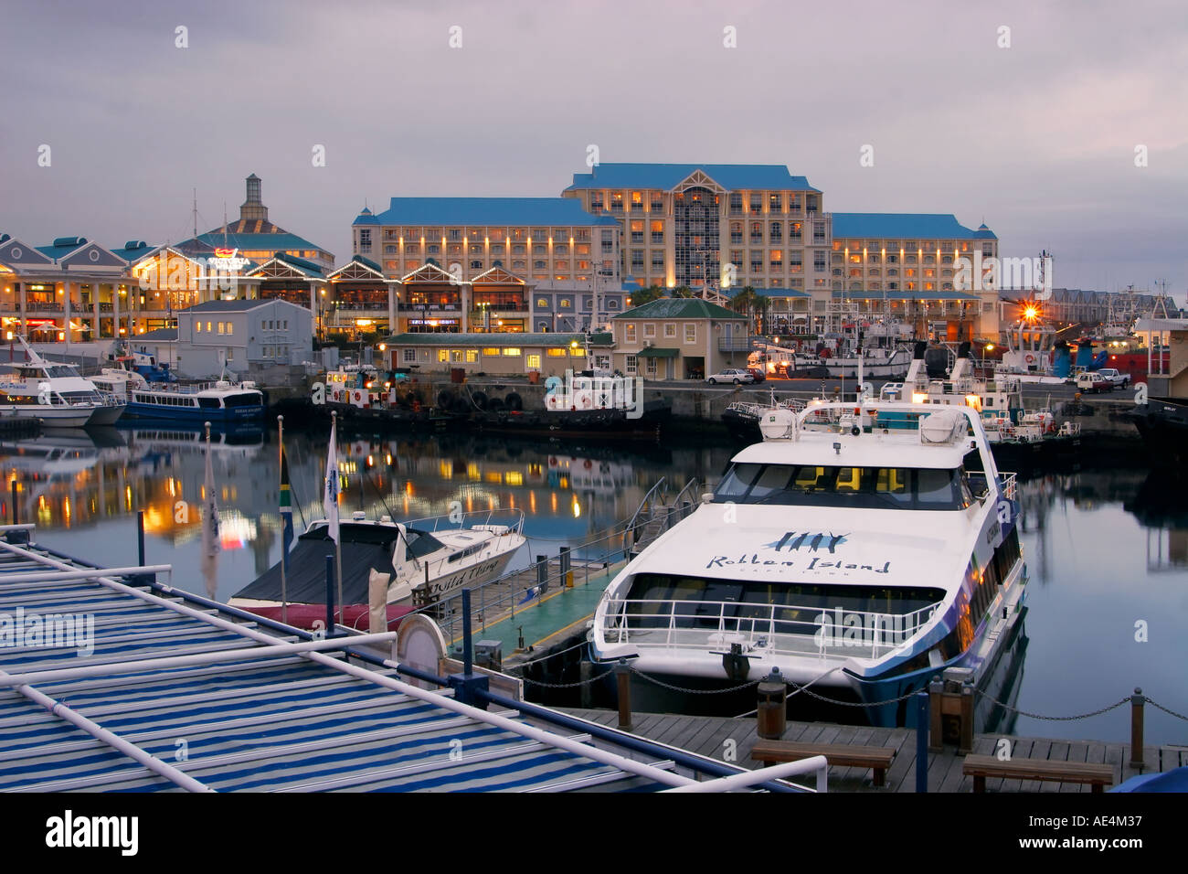 south africa cape town Victoria Albert waterfront pier table bay hotel twilight Stock Photo