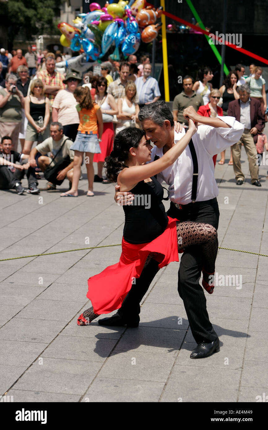 Barcelona Spain old city center near cathedral Tango dance performance  Stock Photo