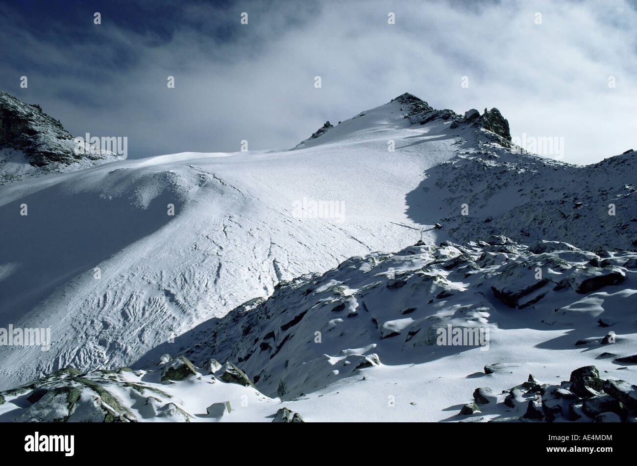 Point Lenana, 4985m, and Lewis Glacier, from top hut, Mount Kenya