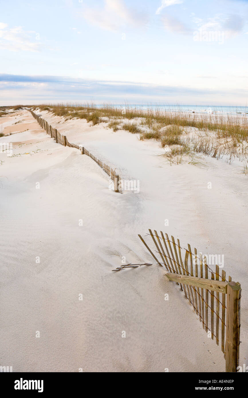 Wooden erosion fence on sand beach at Anastasia State Park, in St