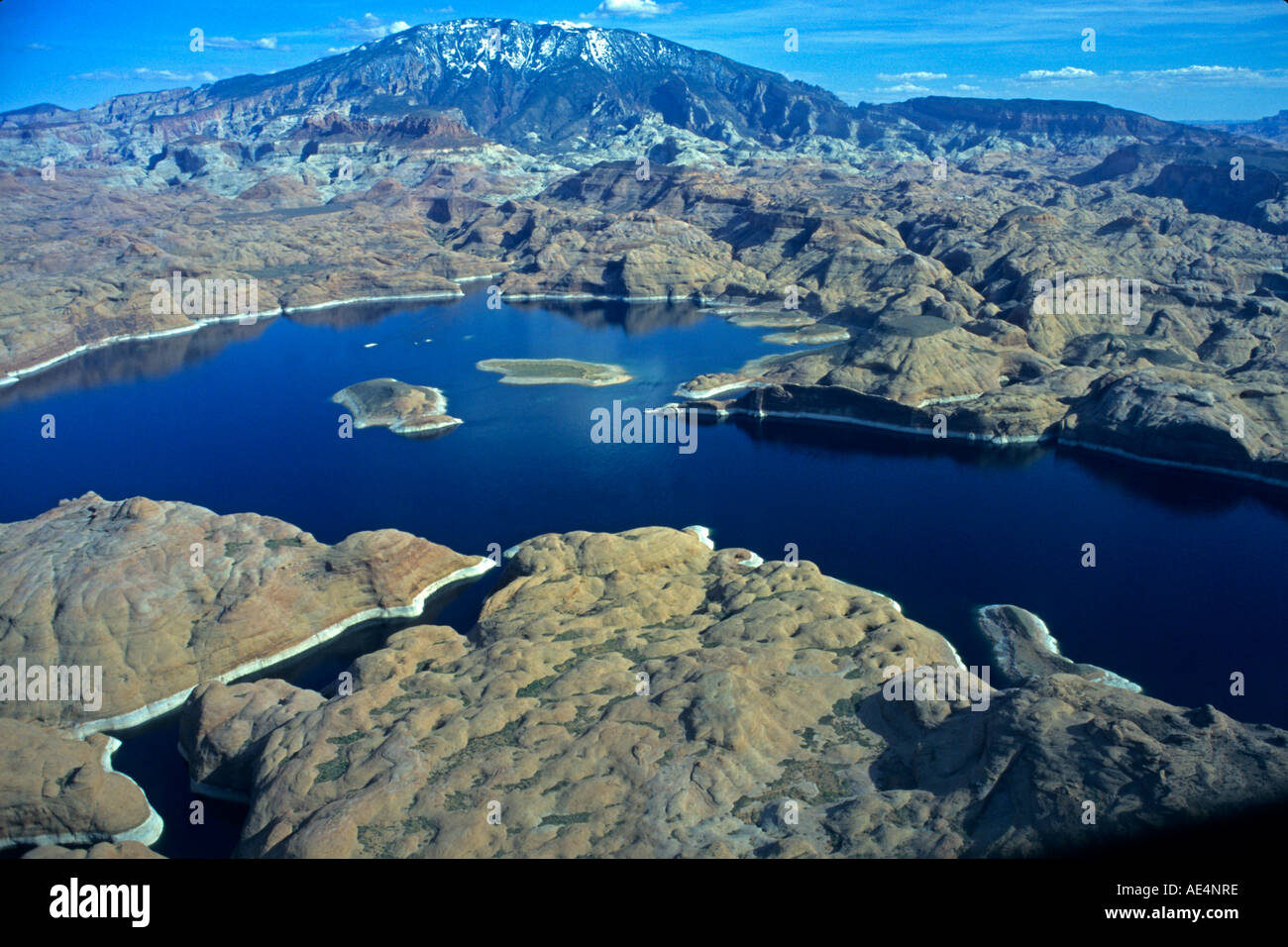 Aerial views of dramatic desert landscape surround Lake Powell in southwest United States. Stock Photo