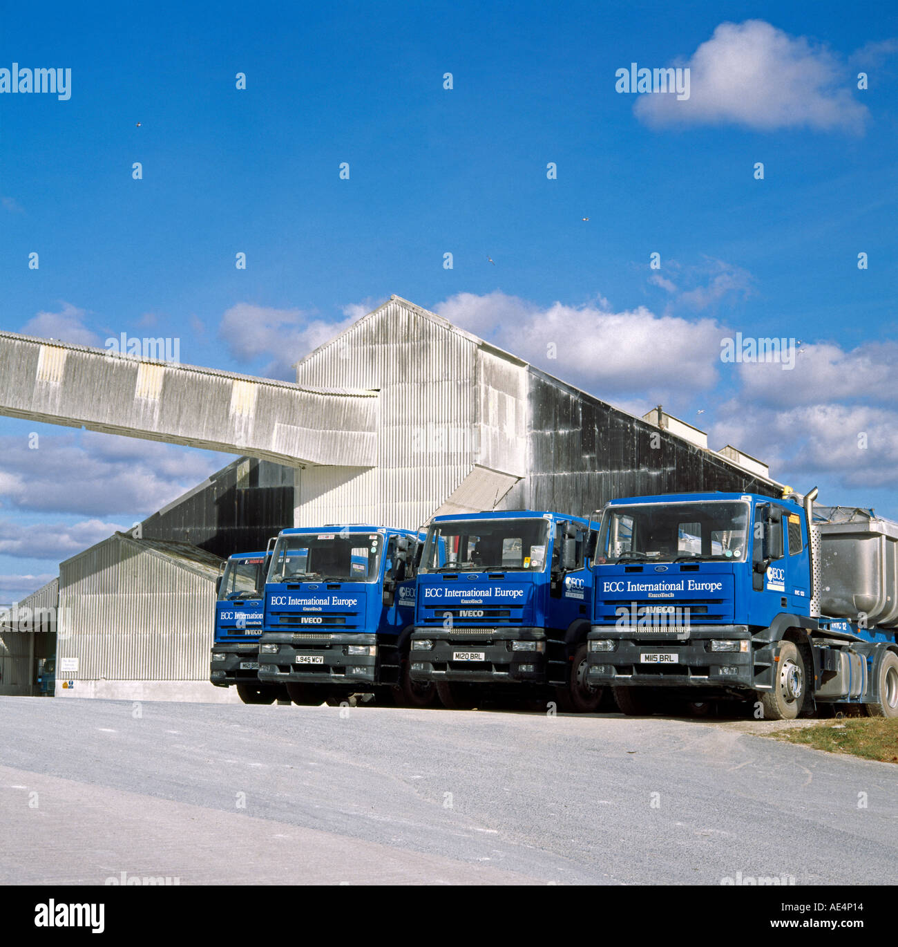 EOC lorries or trucks by China clay pits near St Austell Cornwall Stock Photo