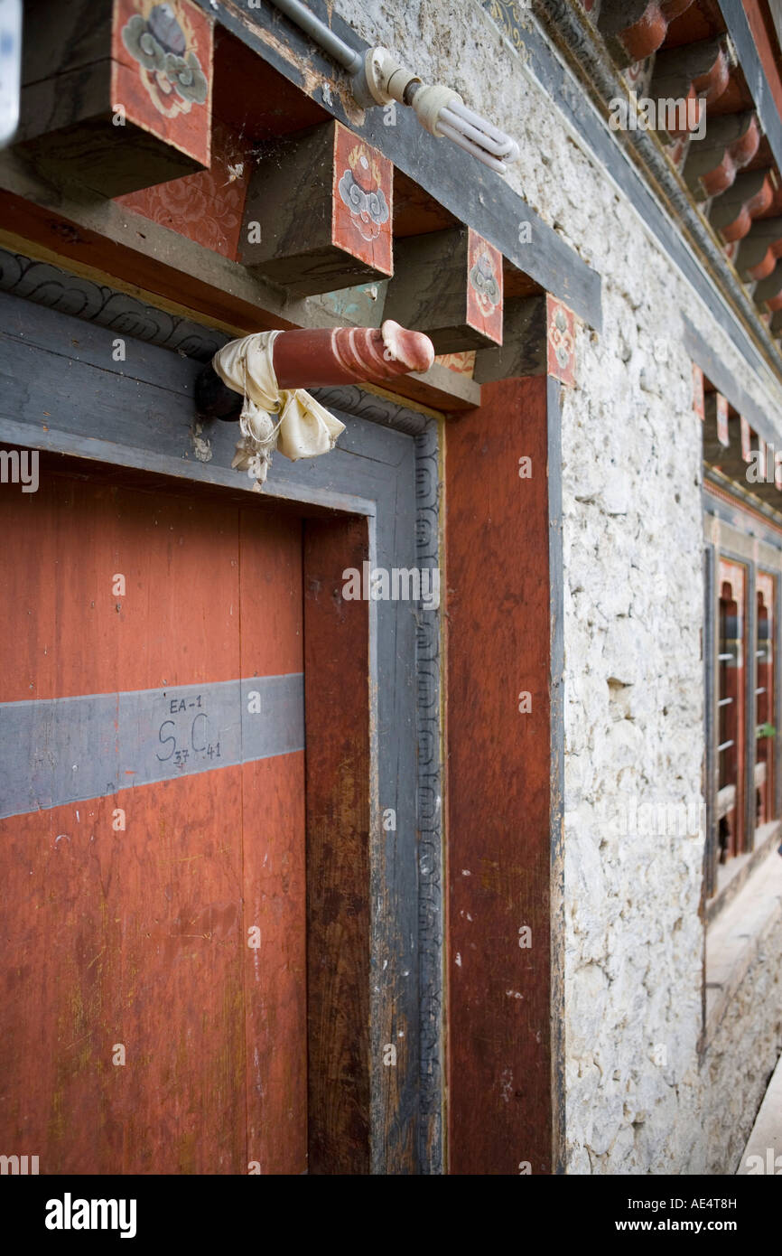 Phallus above house door to ward off evil spirits, Jankar, Bumthang Valley, Bhutan, Asia Stock Photo
