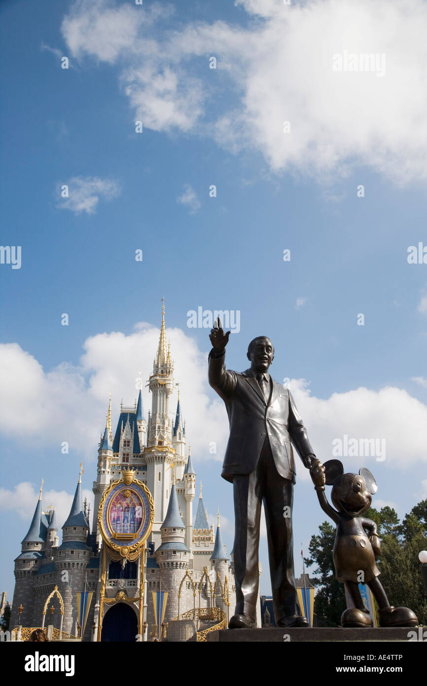 Statue of Walt Disney and Micky Mouse at Disney World, Orlando, Florida, United States of America, North America Stock Photo