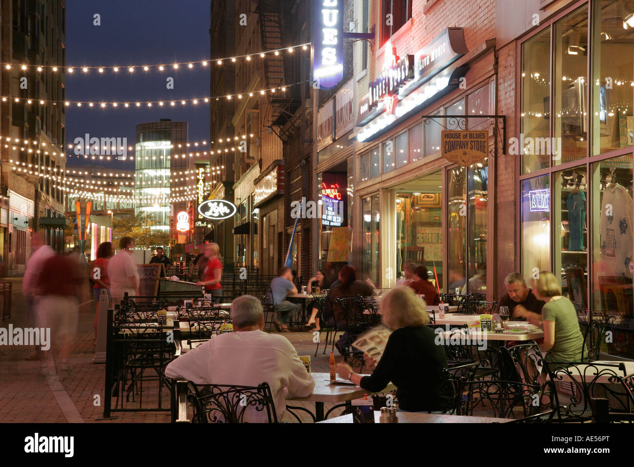 Cleveland Ohio,East 4th Fourth Street,House of Blues,restaurant restaurants food dining eating out cafe cafes bistro,way,dining,entertainment,night ni Stock Photo