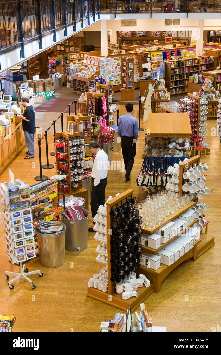 People browsing the souvenirs and books at the Stanford University bookstore on the college