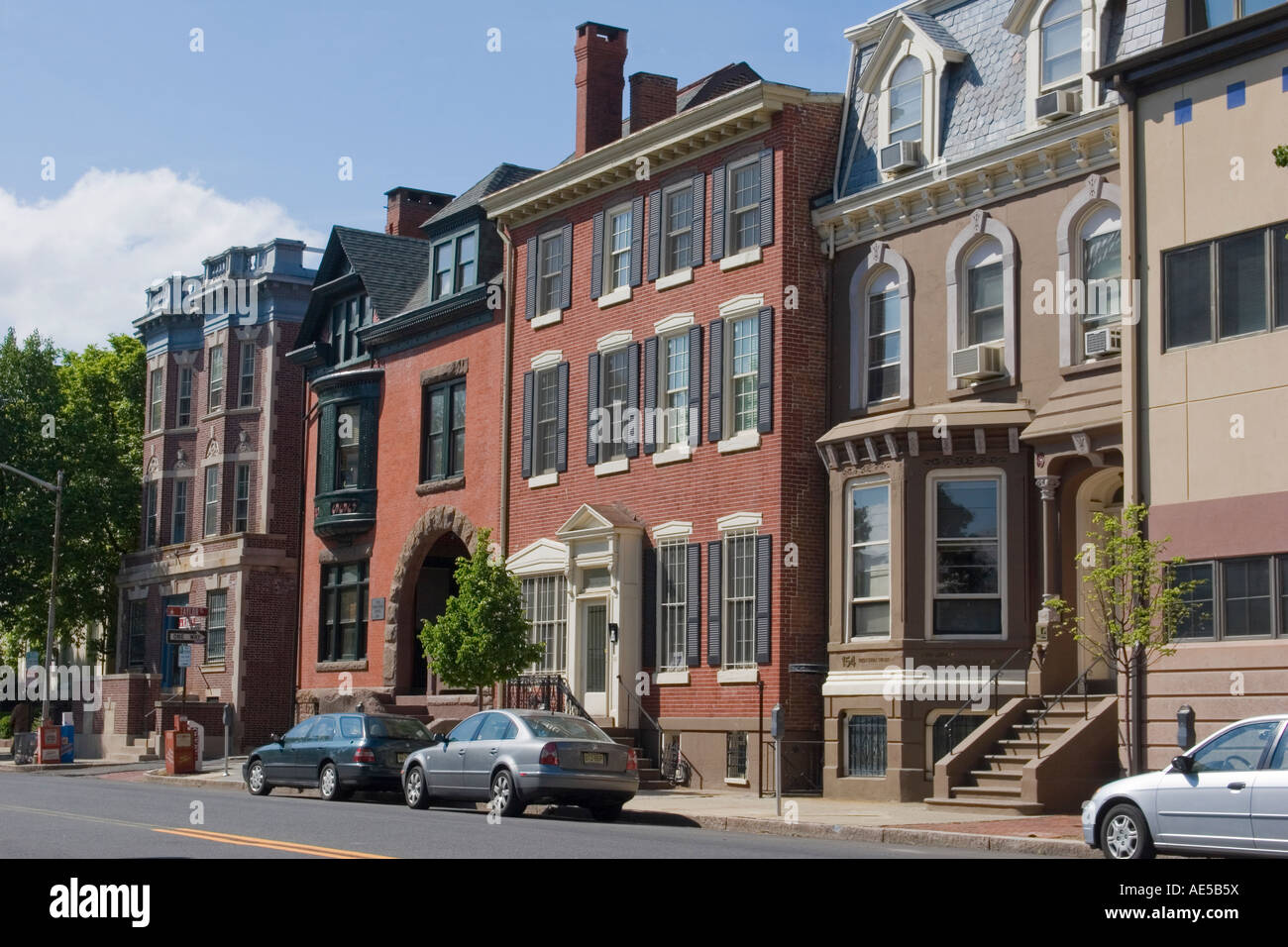 Attractive traditional brick row houses on State Street in Trenton New