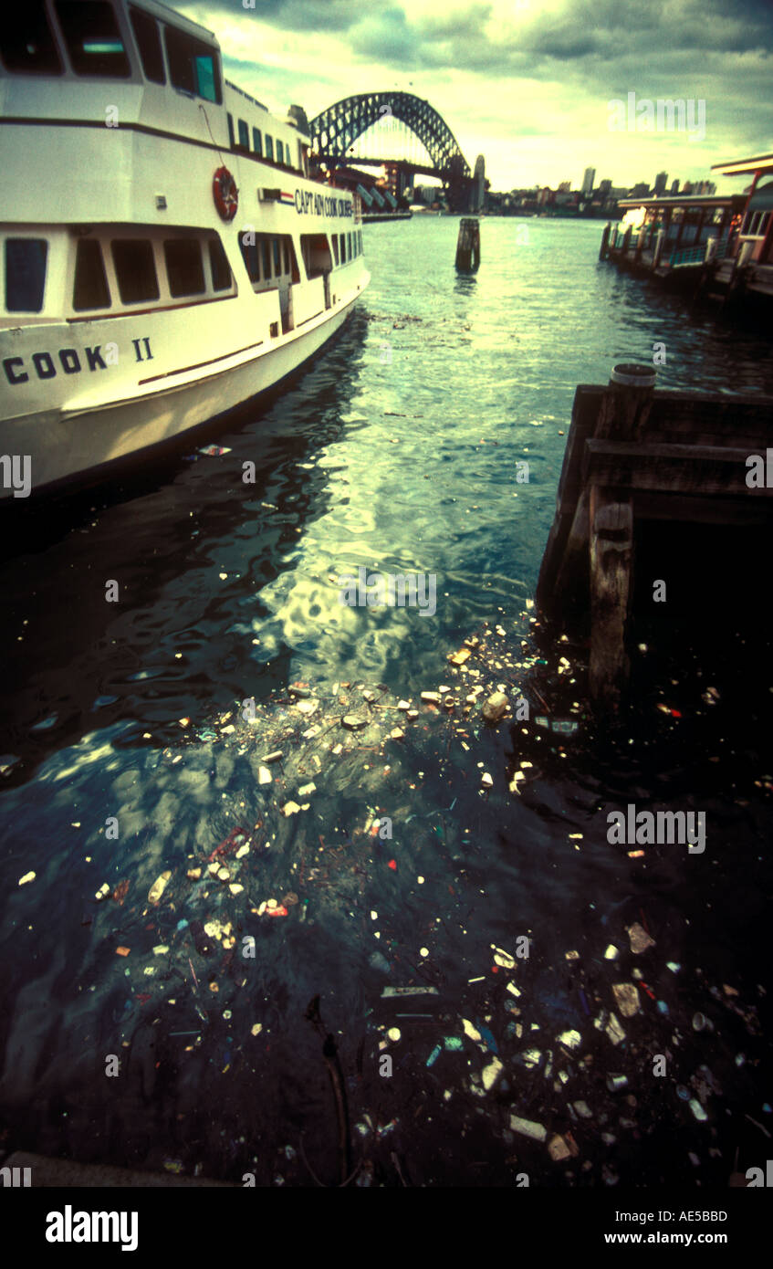 Trash floting on Sydney Harbour Australia one of the most beautiful