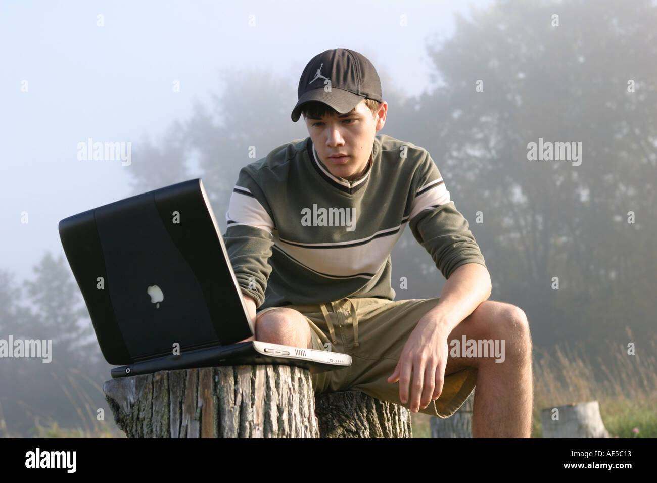 Boy using Laptop Stock Photo