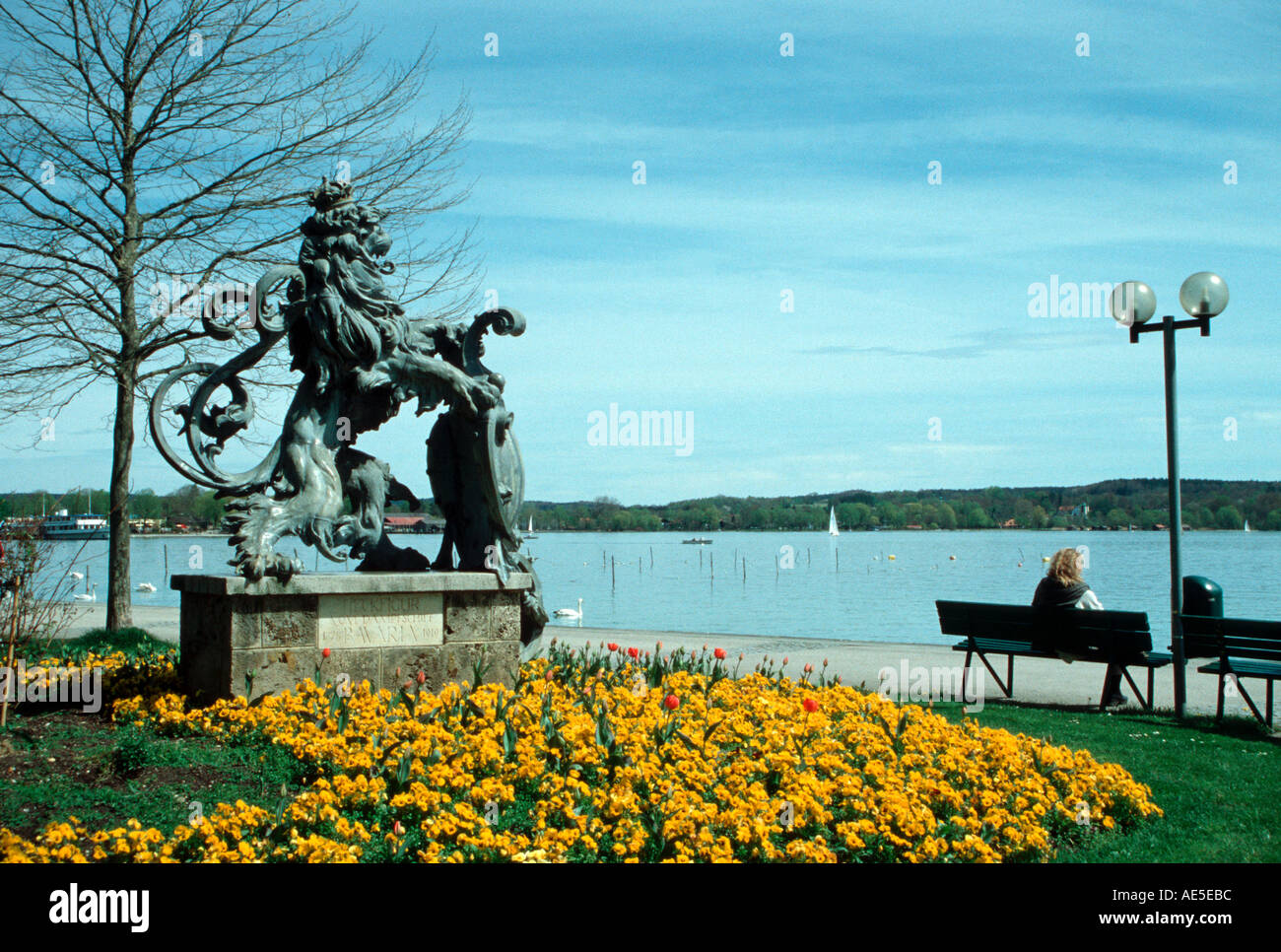 Sculpture of the Bavarian Lion at Lake Starnberg near Munich Bavaria Germany Stock Photo