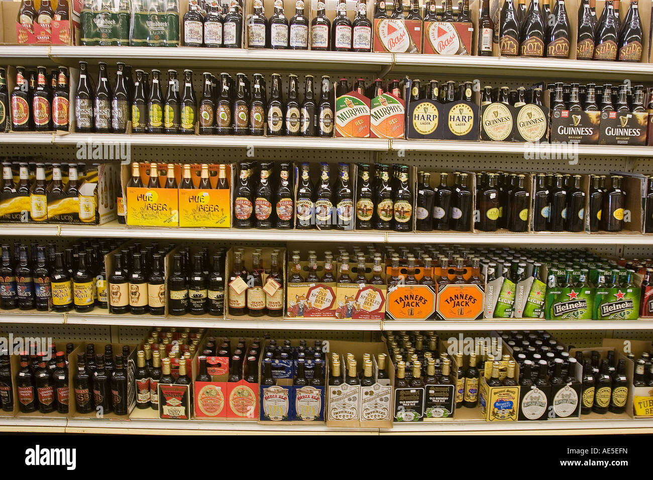 Rare beers ales and lagers for sale on grocery store shelves Stock
