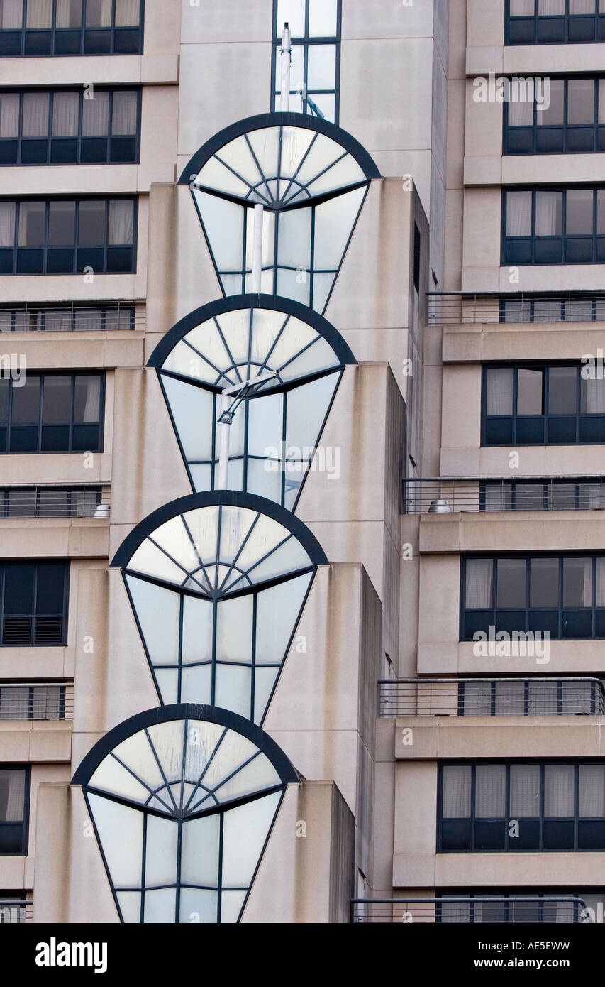 Fan shaped windows of Marriott building architecture a landmark in