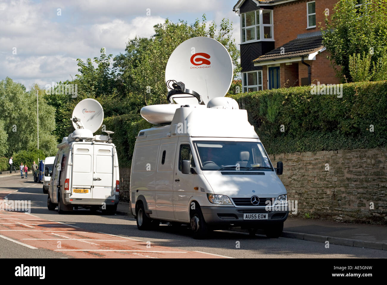 Two TV outside broadcast vans with satellite dishes on roof Tewkesbury UK  Stock Photo - Alamy