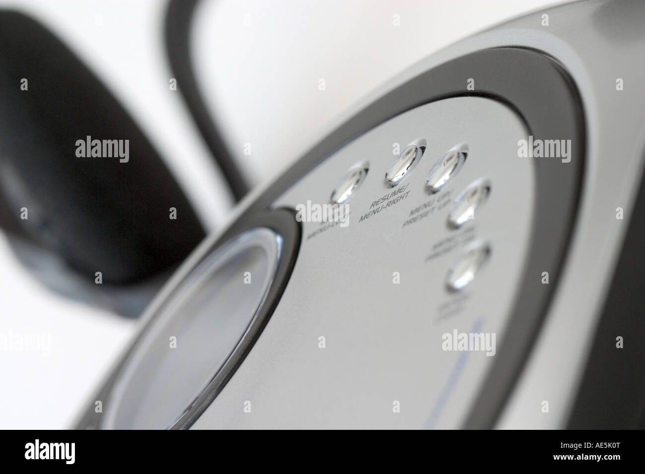 Abstract view of a chrome MP3 player with headphones Stock Photo