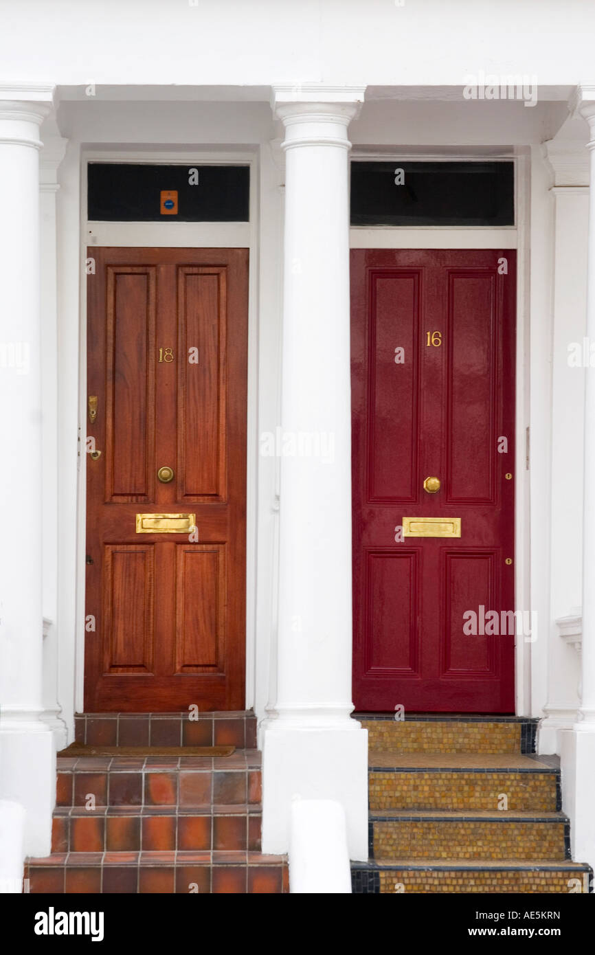 Red And Brown Doors And Front Steps Of Row Houses In Chelsea