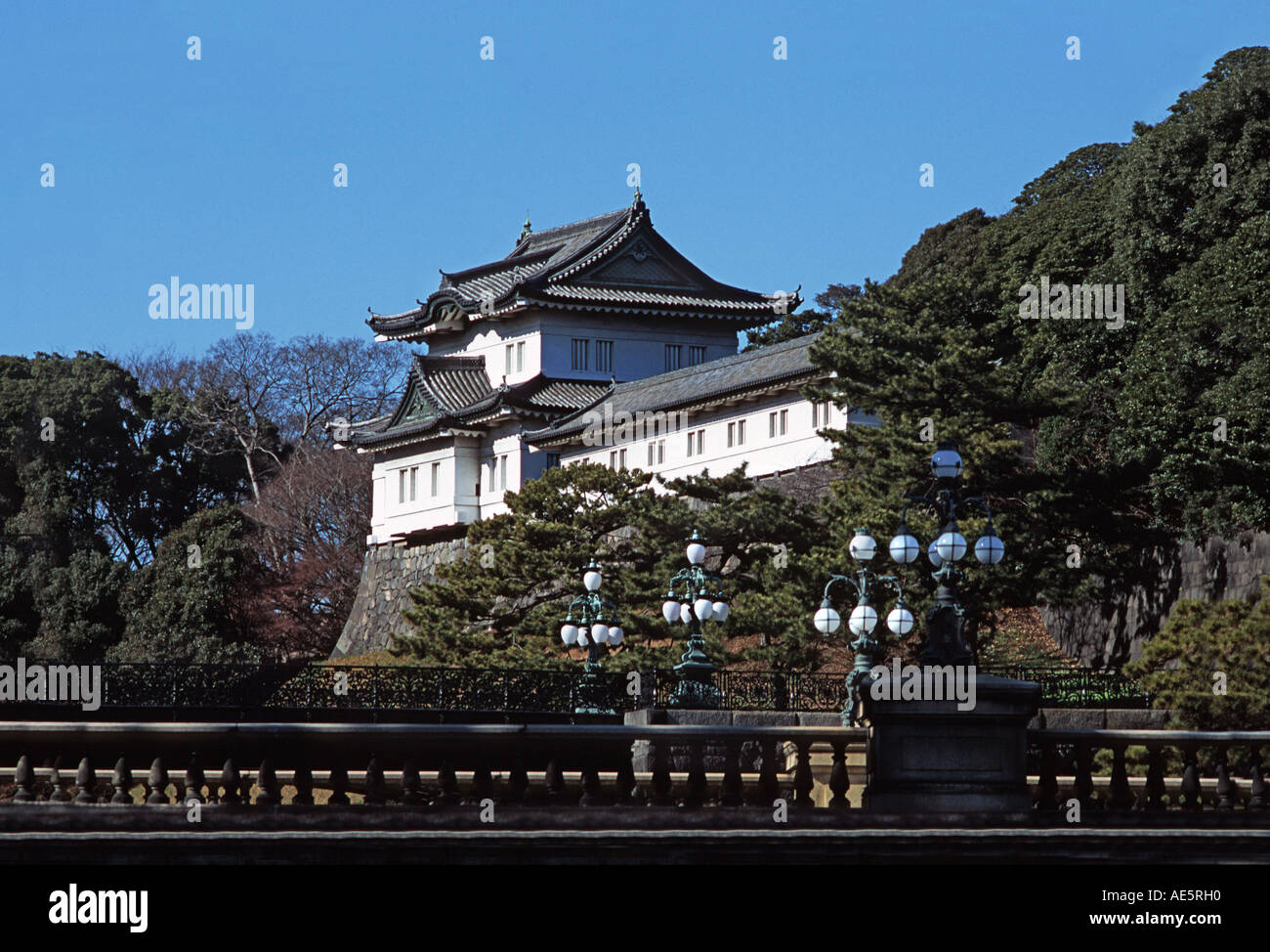 The double bridge at Nijubashi Imperial Palace gardens Tokyo Japan Stock Photo