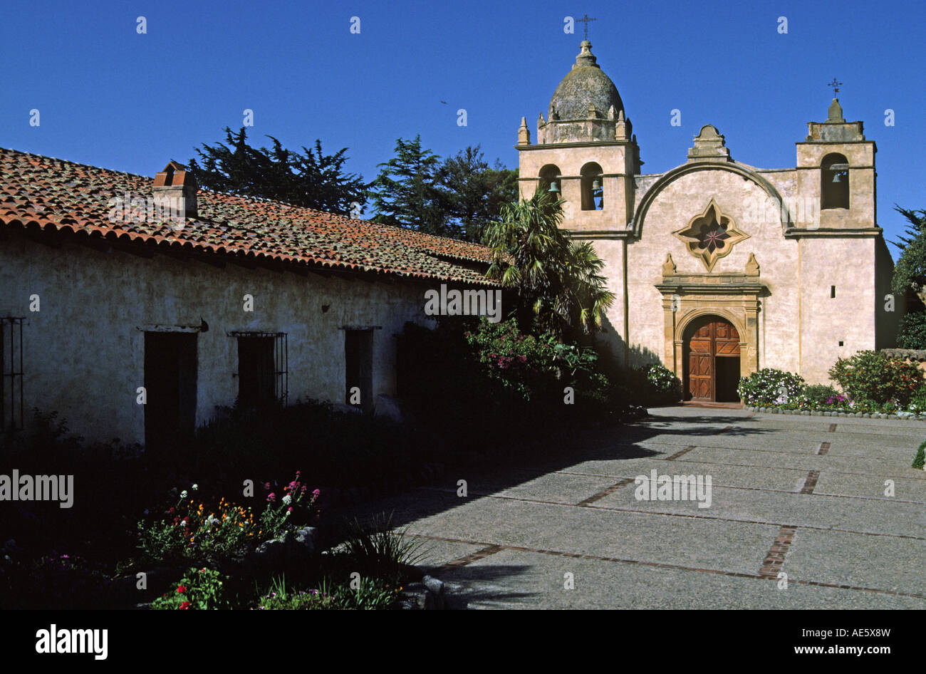 Father JUNIPERO SERRA founded the CARMEL MISSION with the help of the local Indian population CARMEL CALIFORNIA Stock Photo