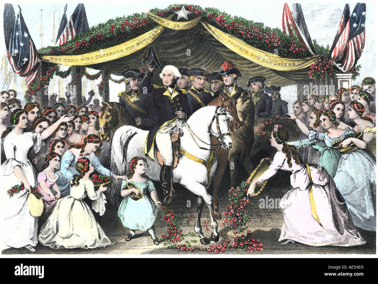 Washington reception at Trenton NJ en route to his inauguration as first president 1789