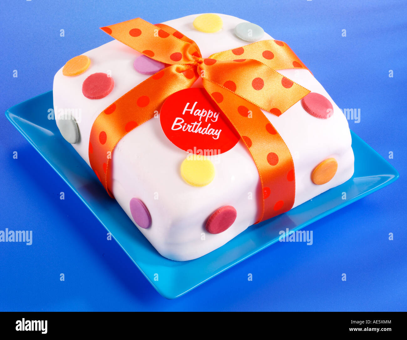 BIRTHDAY CAKE WITH POLKA DOTS Stock Photo