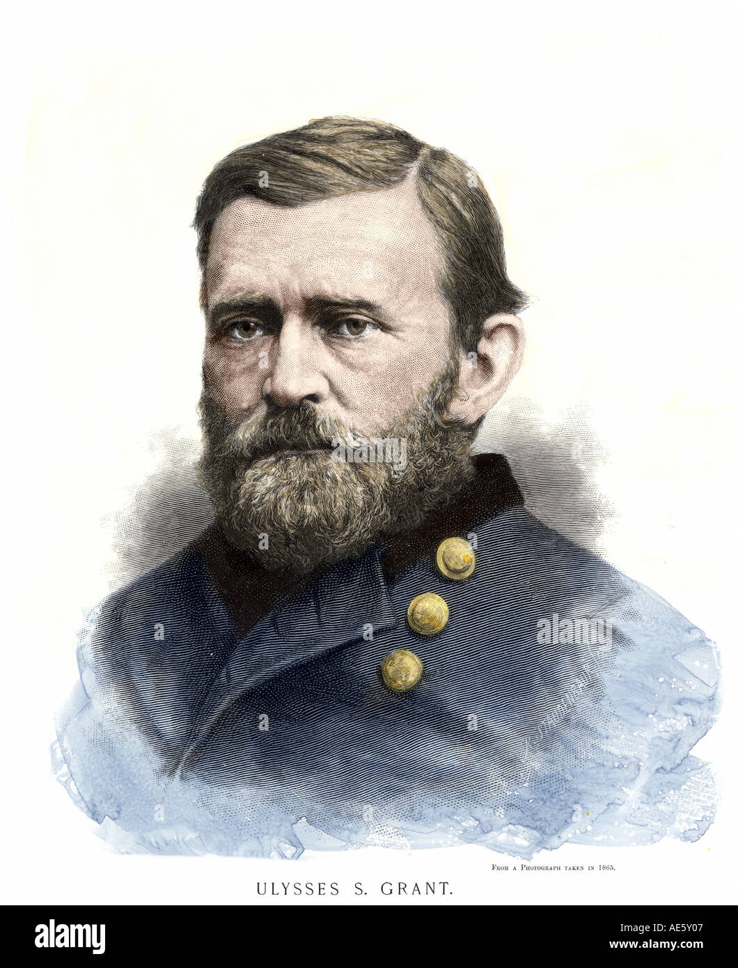General Ulysses S Grant In The US Civil War Hand Colored Woodcut General Ulysses S Grant In The US Civil War Hand Colored Woodcut