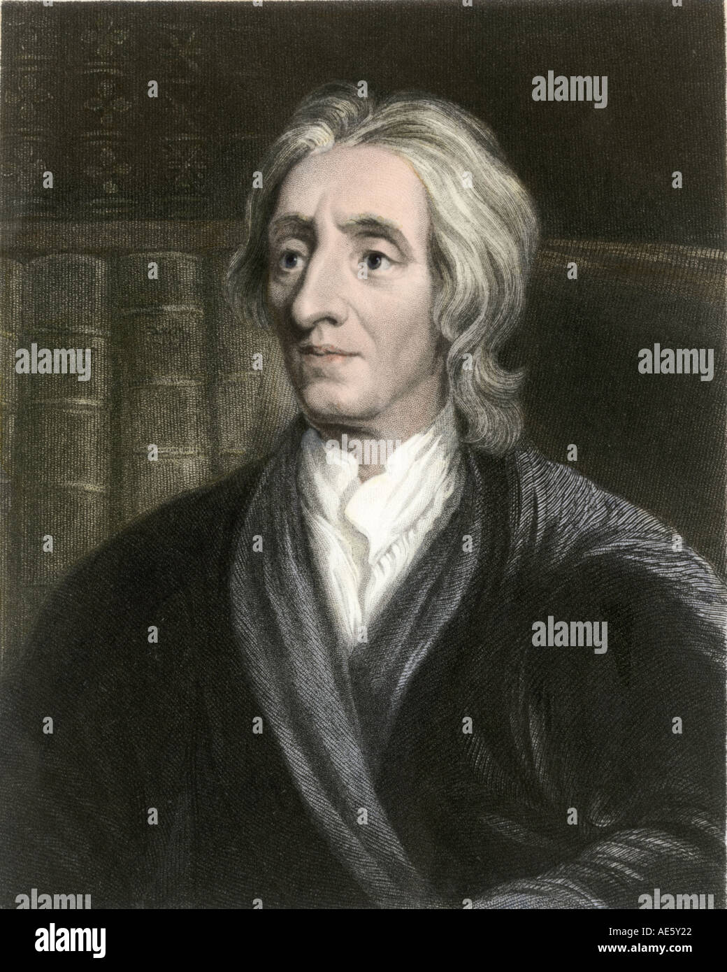John Locke portrait. Hand-colored engraving Stock Photo