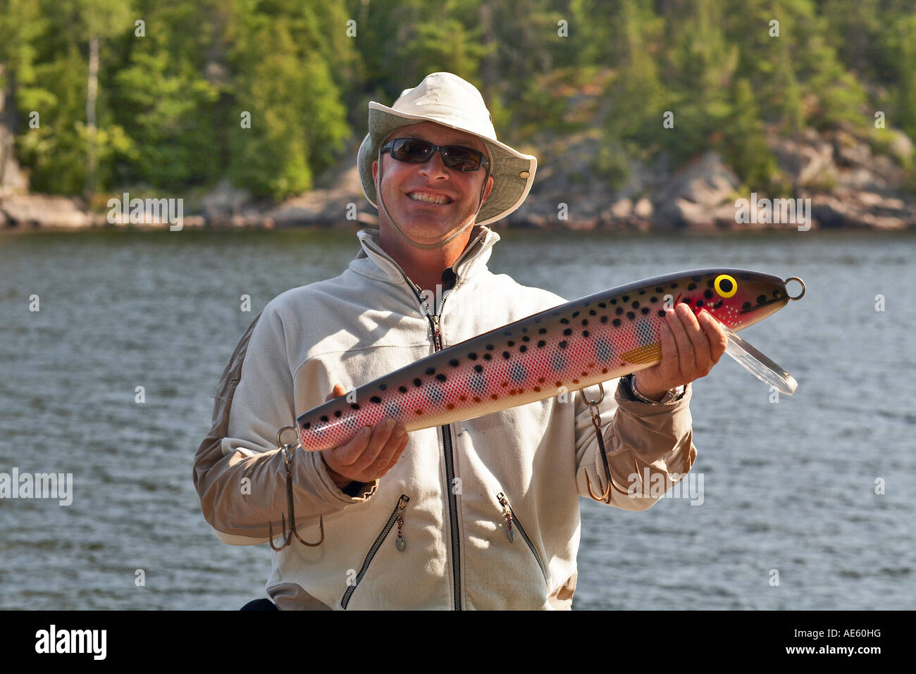 Man with joke lure French River Ontario Canada Stock Photo - Alamy