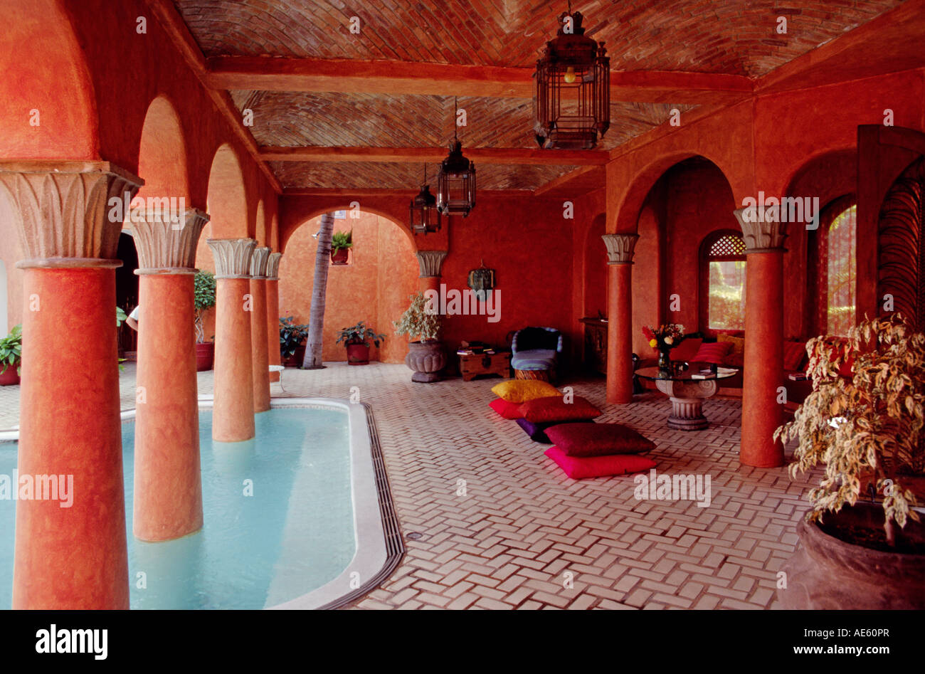 SWIMMING POOL of SPANISH HACIENDA STYLE VILLA MANZANILLO MEXICO Stock