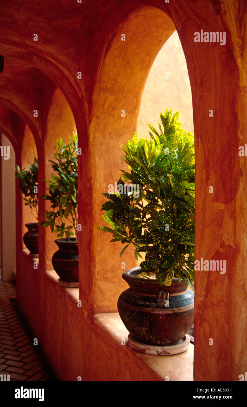 SPANISH HACIENDA STYLE VILLA with MOORISH ARCHITECTURAL INFLUENCE MANZANILLO MEXICO Stock Photo