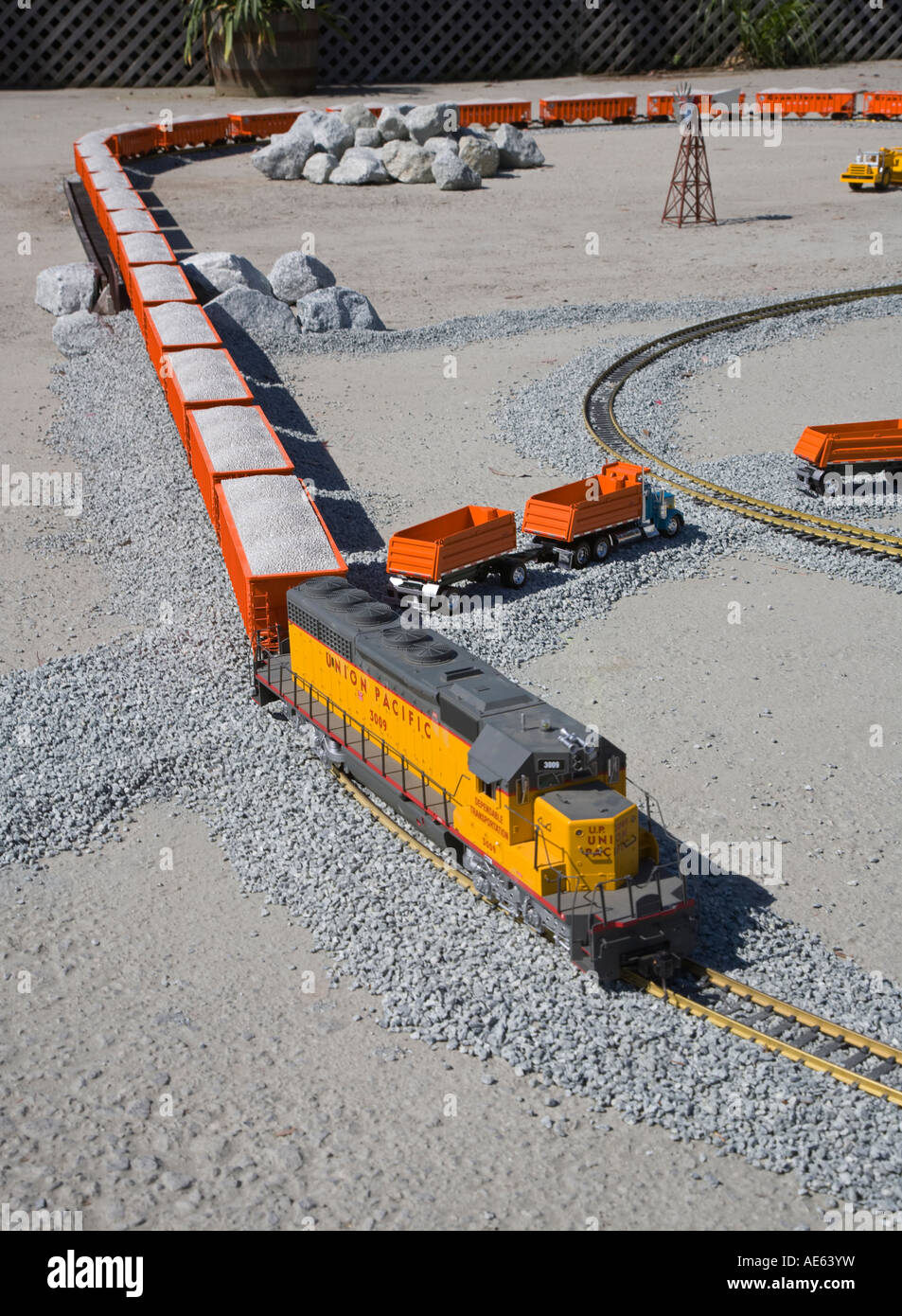 A model of the GRANITE ROCK QUARRY complete with toy TRAINS used to
