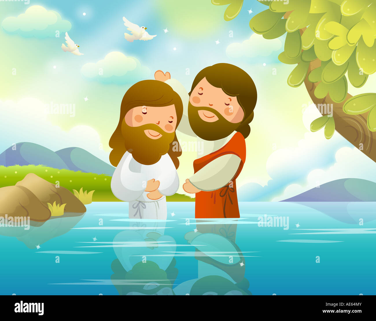 Baptism of Jesus Christ by John the Baptist Stock Photo - Alamy