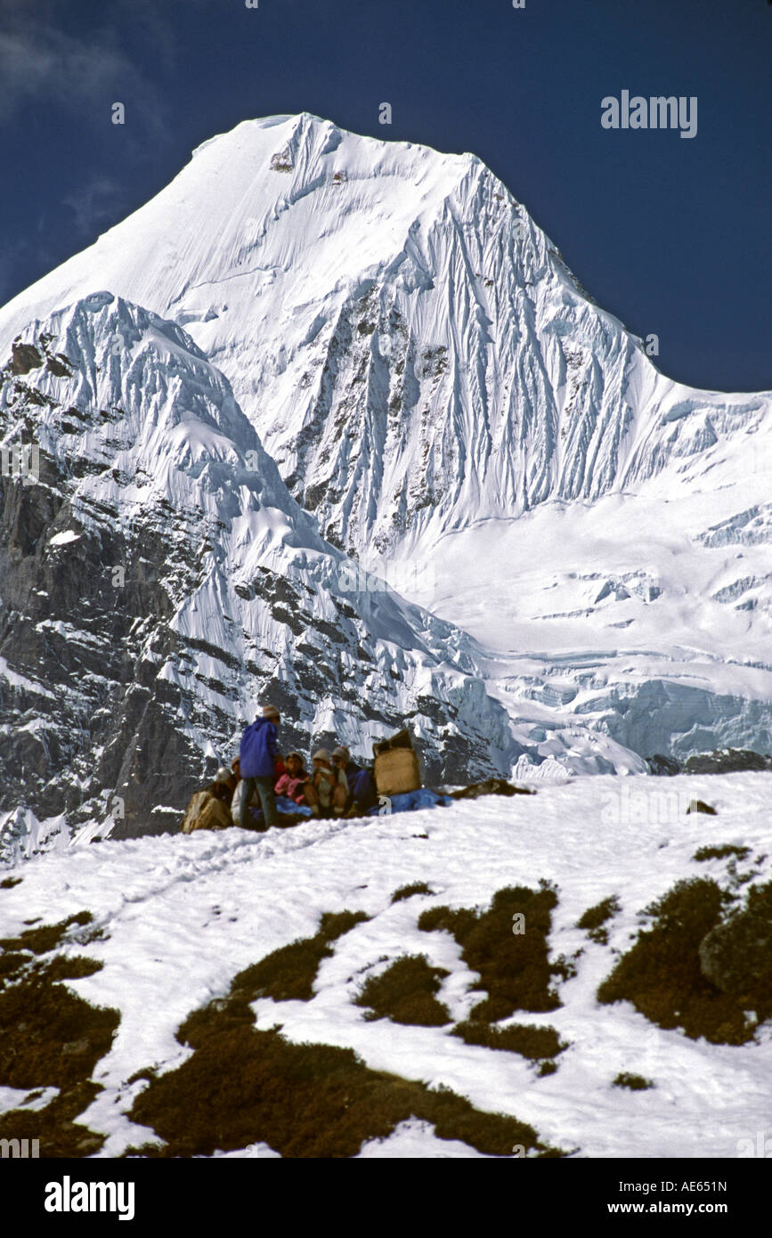 PEAK 4 reaches to the sky as we approach MAKALU BASE CAMP in the MAKALU BARUN NATIONAL PARK EASTERN NEPAL Stock Photo