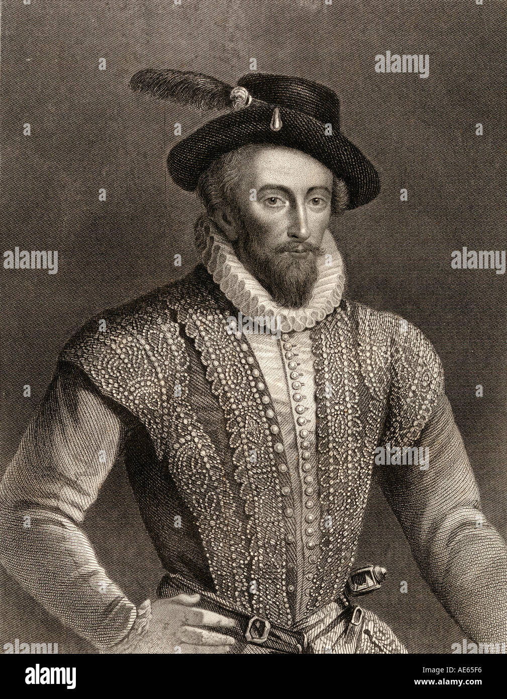 Sir Walter Raleigh, c 1554 - 1618.English landed gentleman, writer, poet, soldier, politician, courtier, spy and explorer. Engraved by W Holl Stock Photo