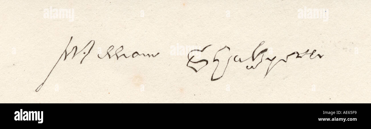 Signature of William Shakespeare, 1564 -1616. English poet and dramatist. Stock Photo