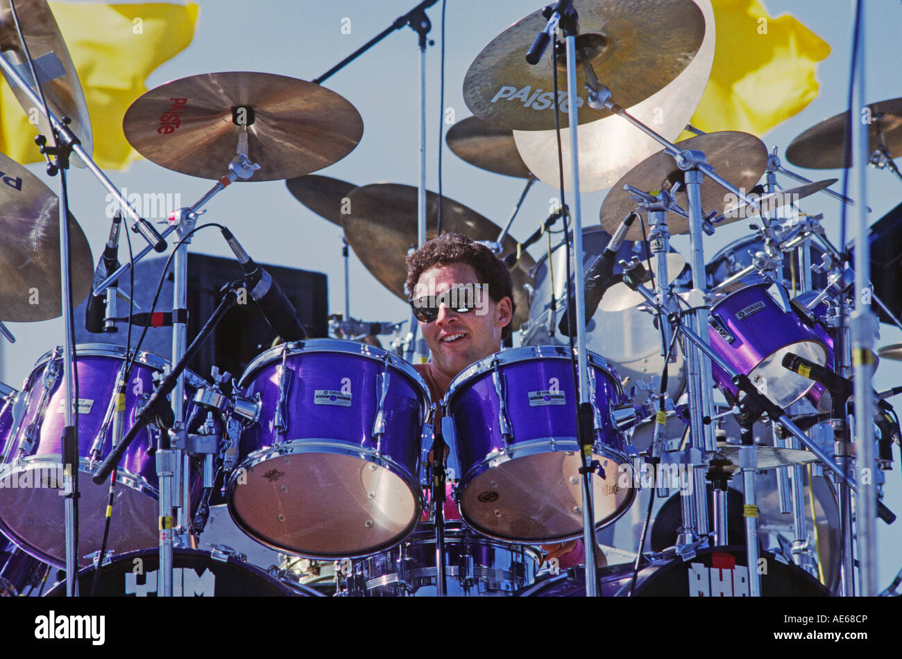 DRUMMER for an 80s ROCK BAND performing at LAGUNA SECA on the MONTEREY PENINSULA CALIFORNIA Stock Photo