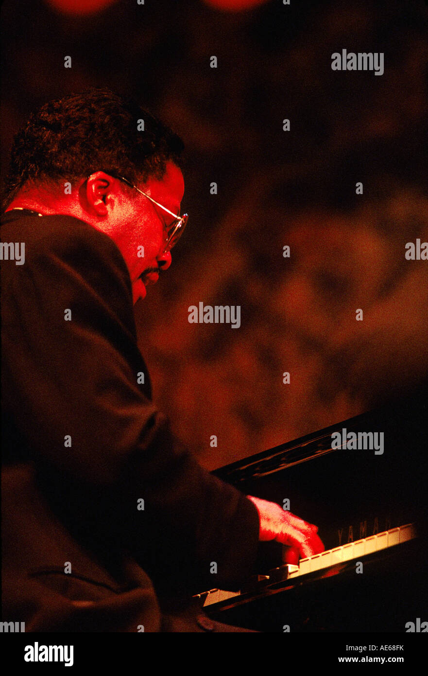 HERBIE HANCOCK plays the PIANO during a MILES DAVIS TRIBUTE at the
