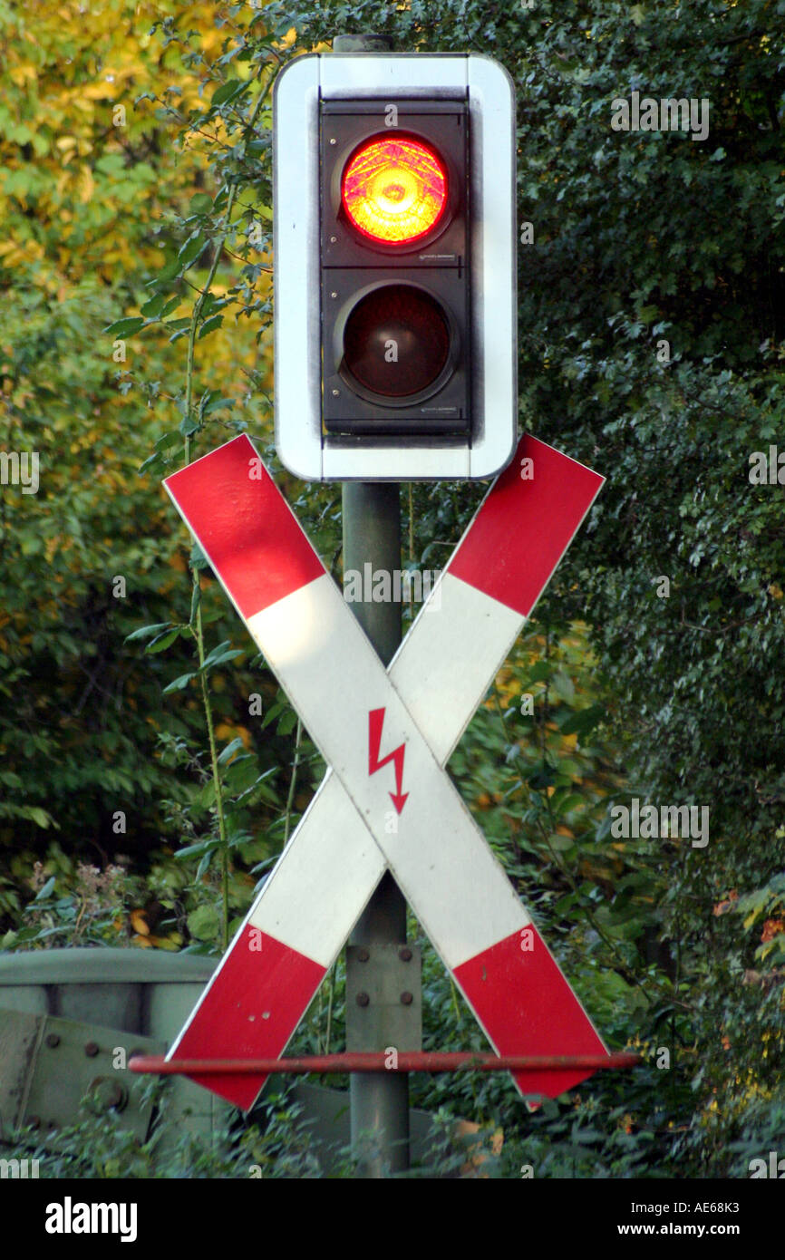Traffic Sign St Andrew S Cross With Traffic Lights At A Railway Level Crossing Stock Photo Alamy