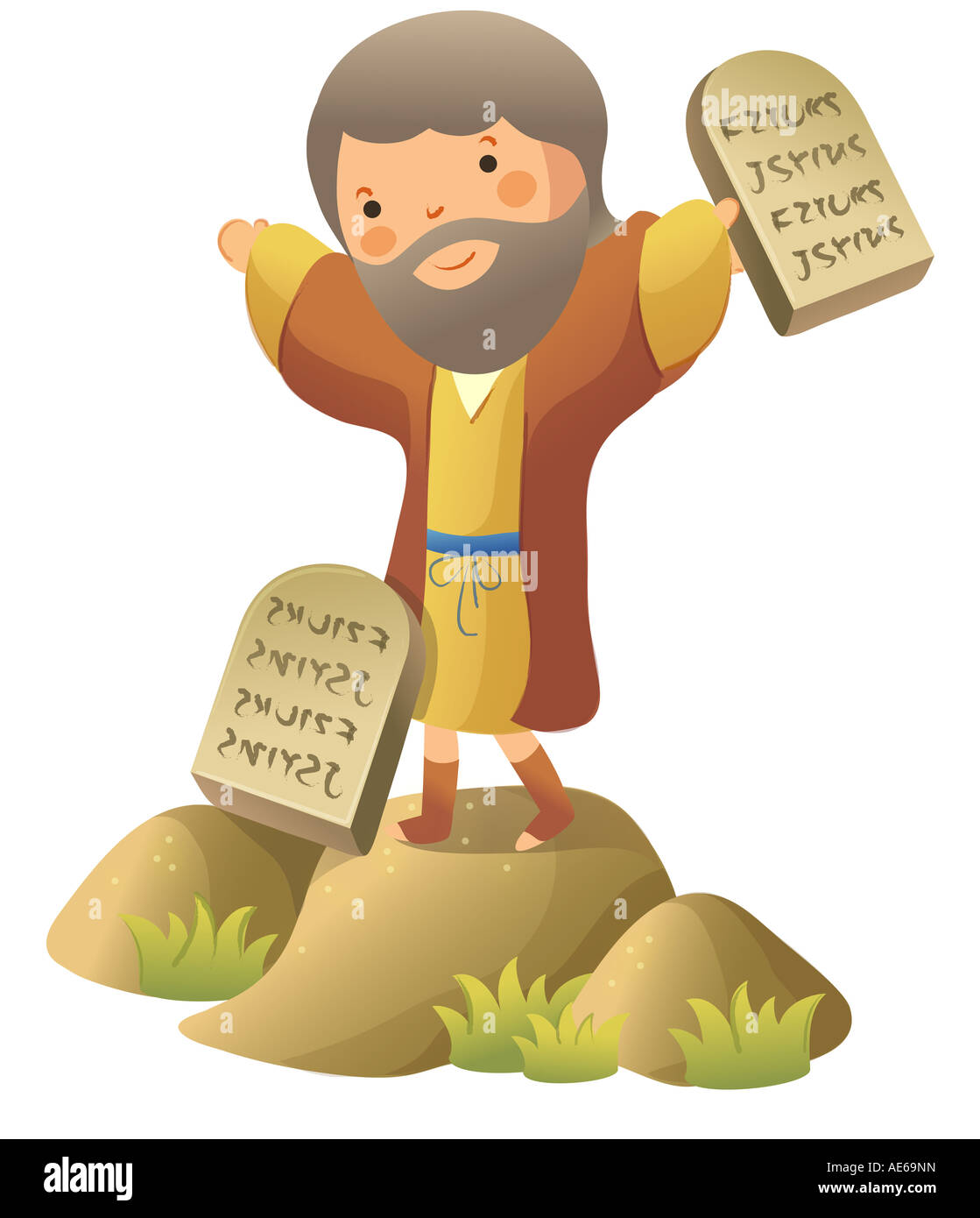 Moses standing and holding ten commandments Stock Photo