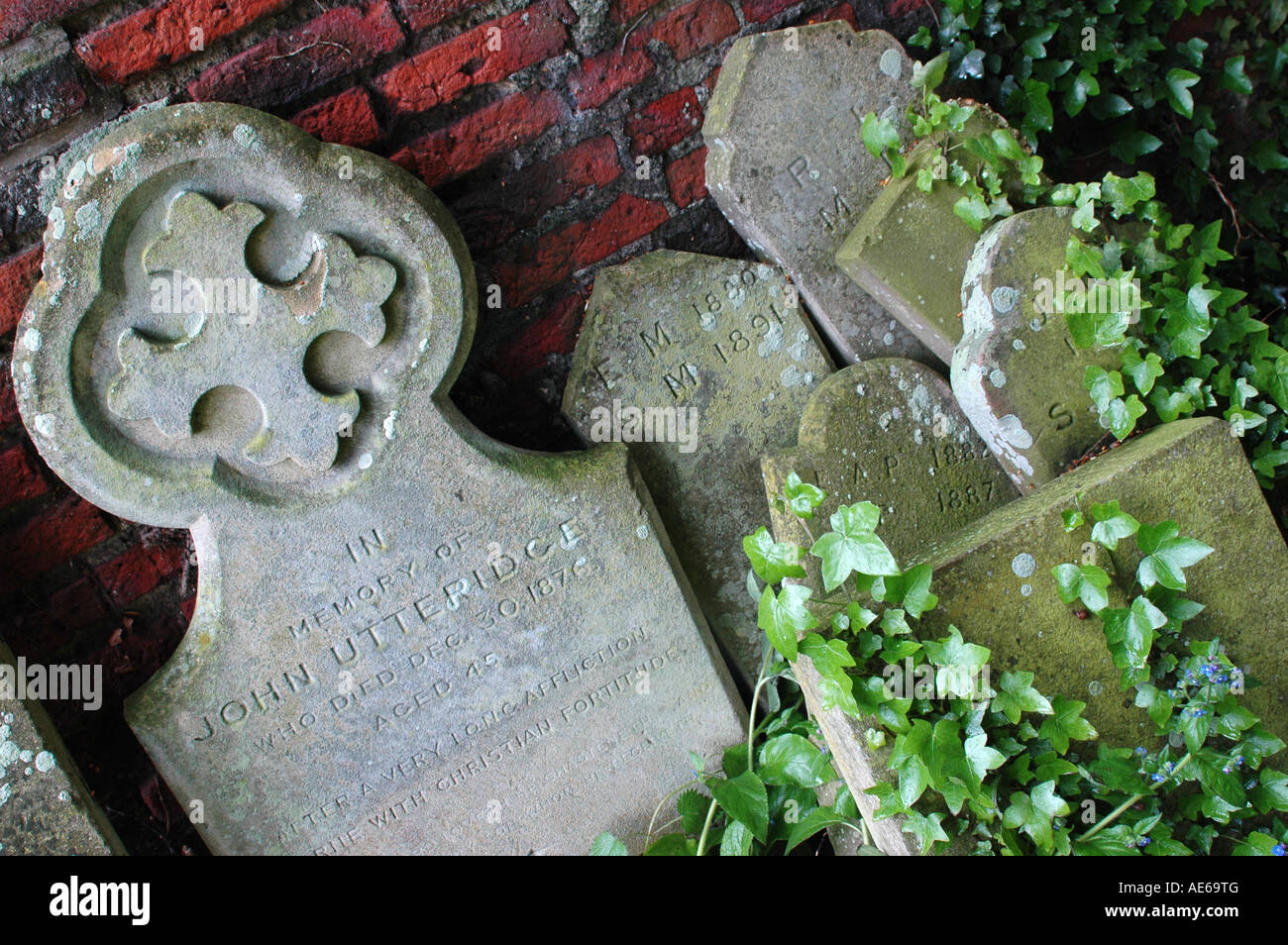 Gravestones in a cemetary Stock Photo
