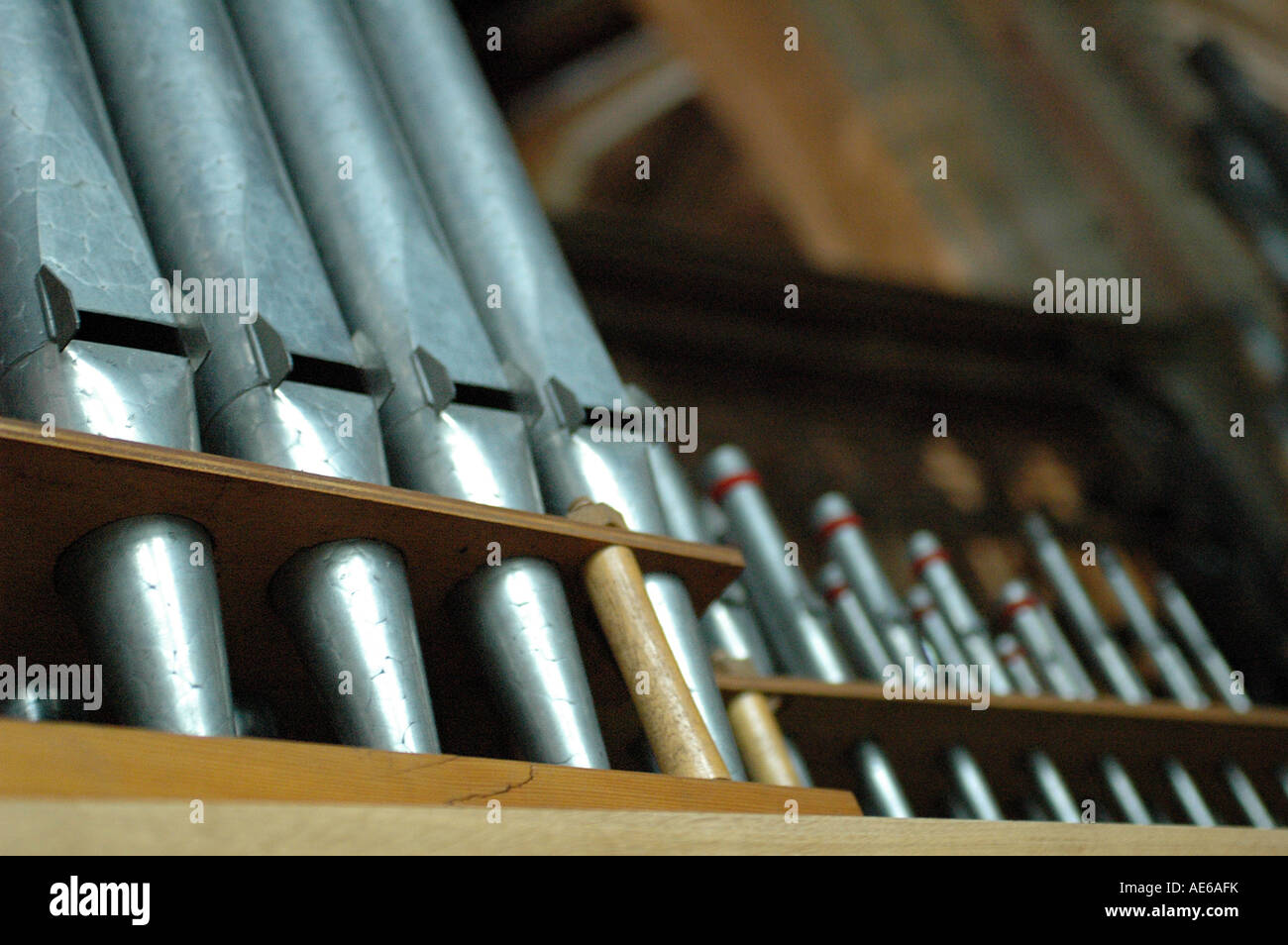 Organ pipes in a church Stock Photo