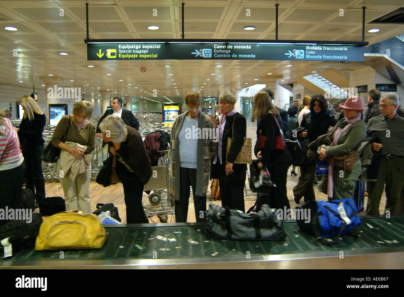 Barcelona Spain Aeroport del Prat Baggage Claim Airport Arrivals Luggage Stock Photo