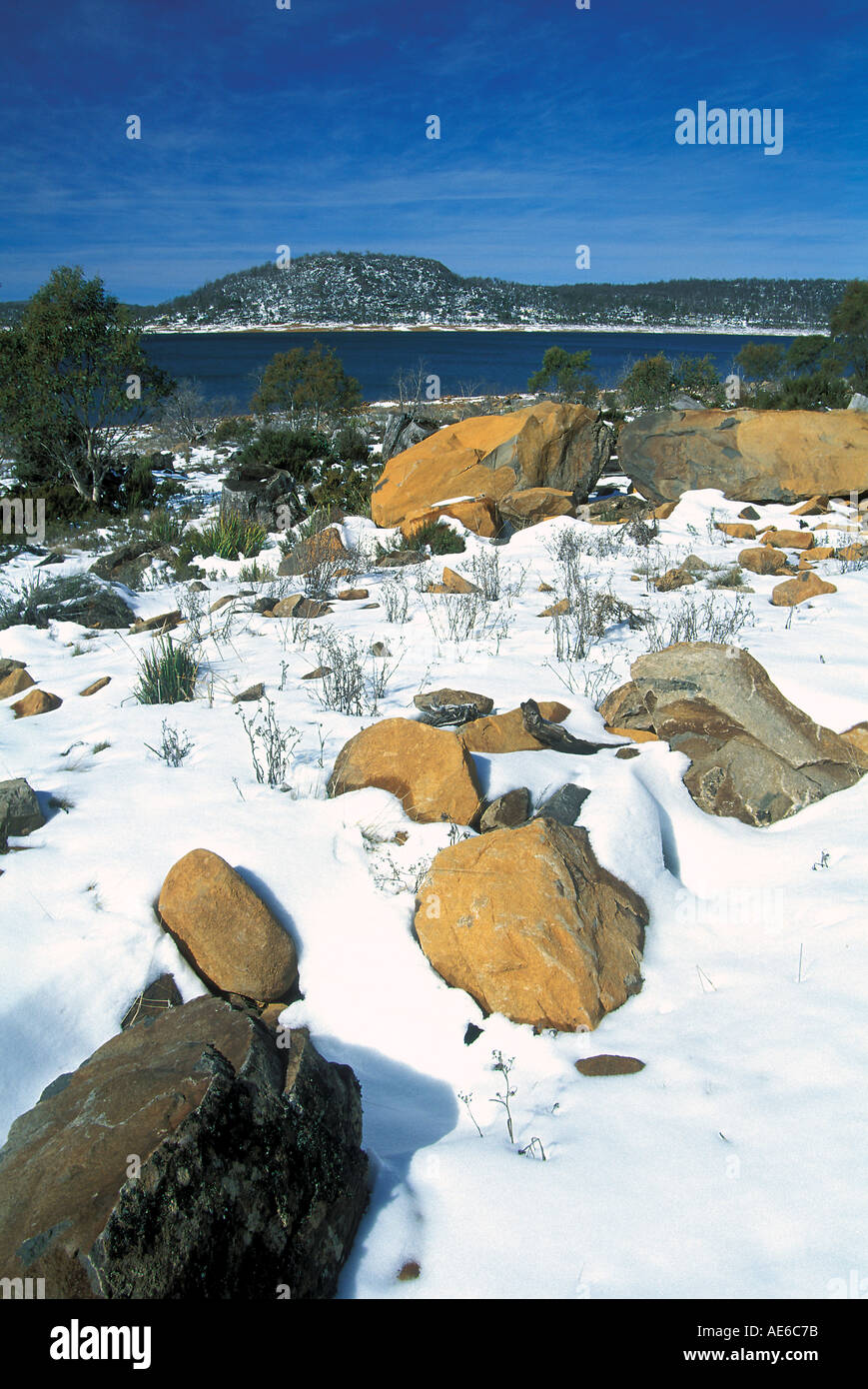 Snow at the great lake Tasmania Australia Stock Photo - Alamy