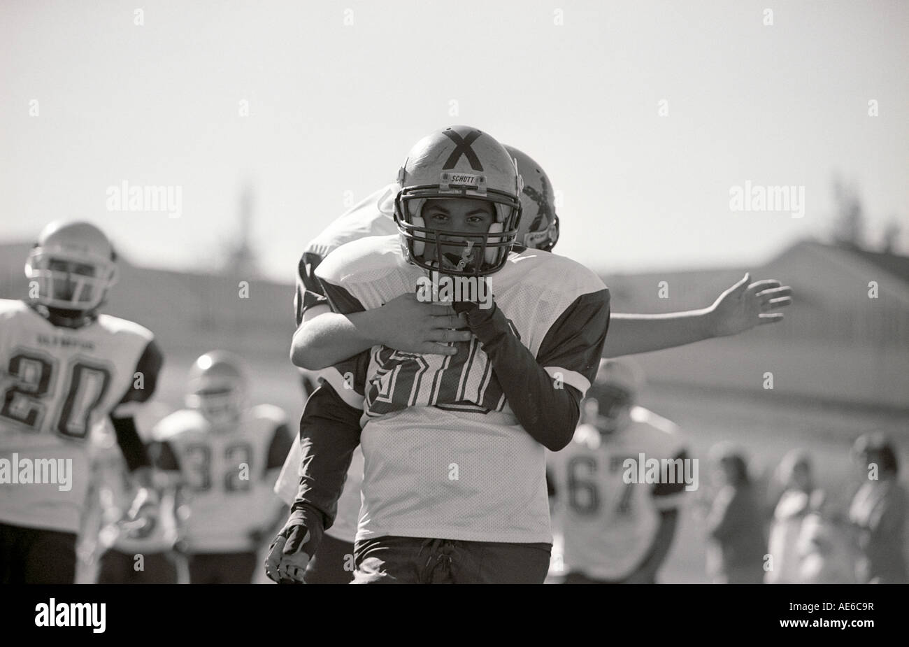 football little league X line backer helmet Stock Photo Alamy