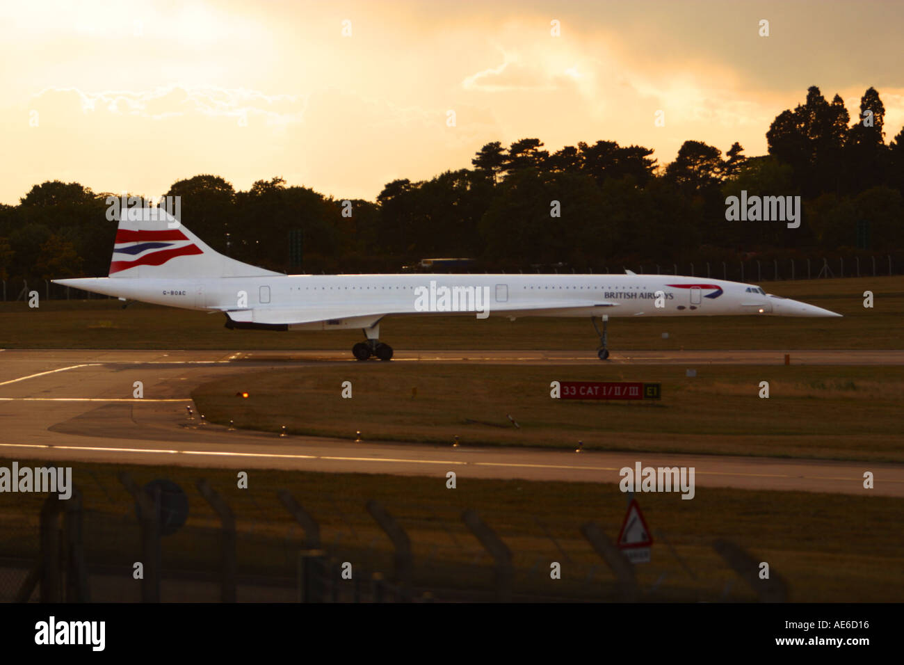 Concorde taxiing, ready for take off. British Airways Stock Photo