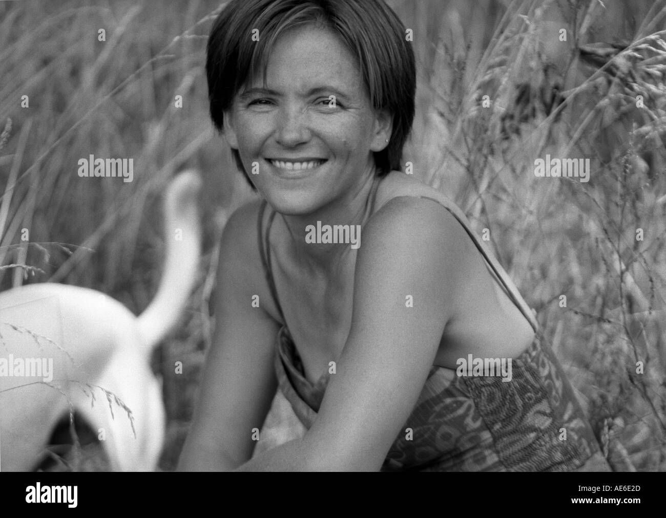 Portrait of a girl and her dog Black and White Stock Photos & Images ...