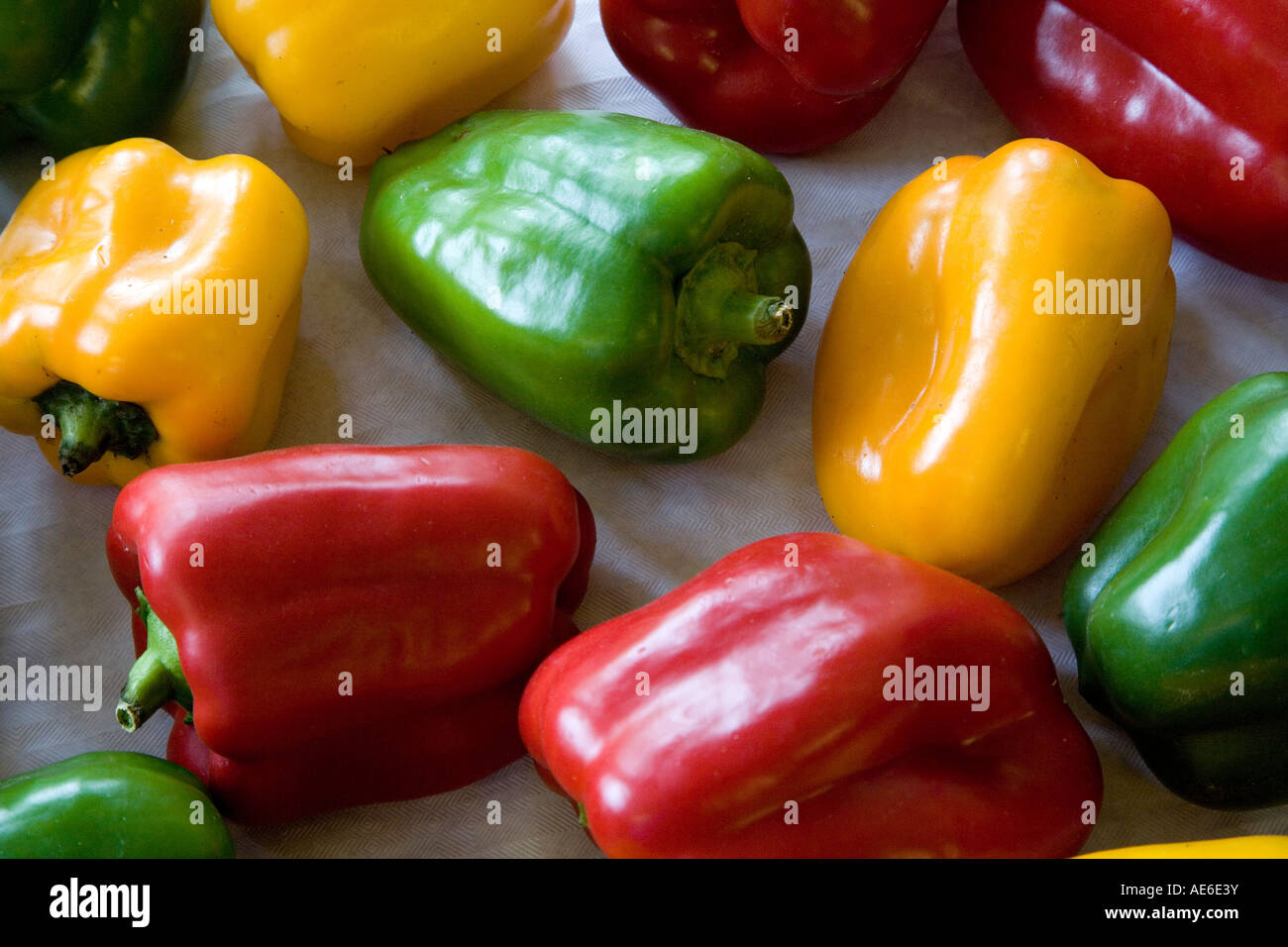 Red Yellow Green Bell Peppers Stock Photo - Alamy