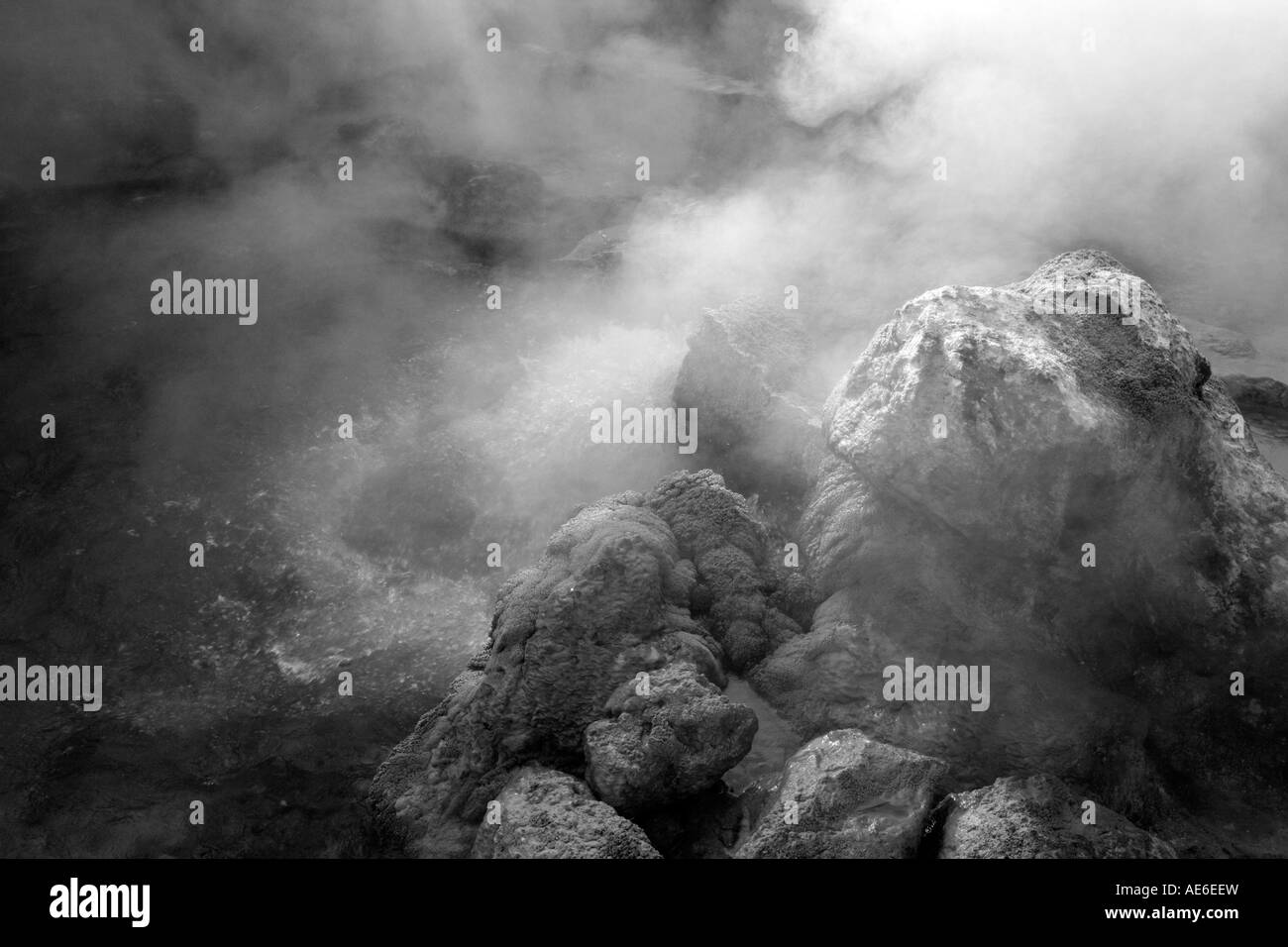 Steam rises from the hotsprings of Furnas. Sao Miguel island, Azores, Portugal Stock Photo