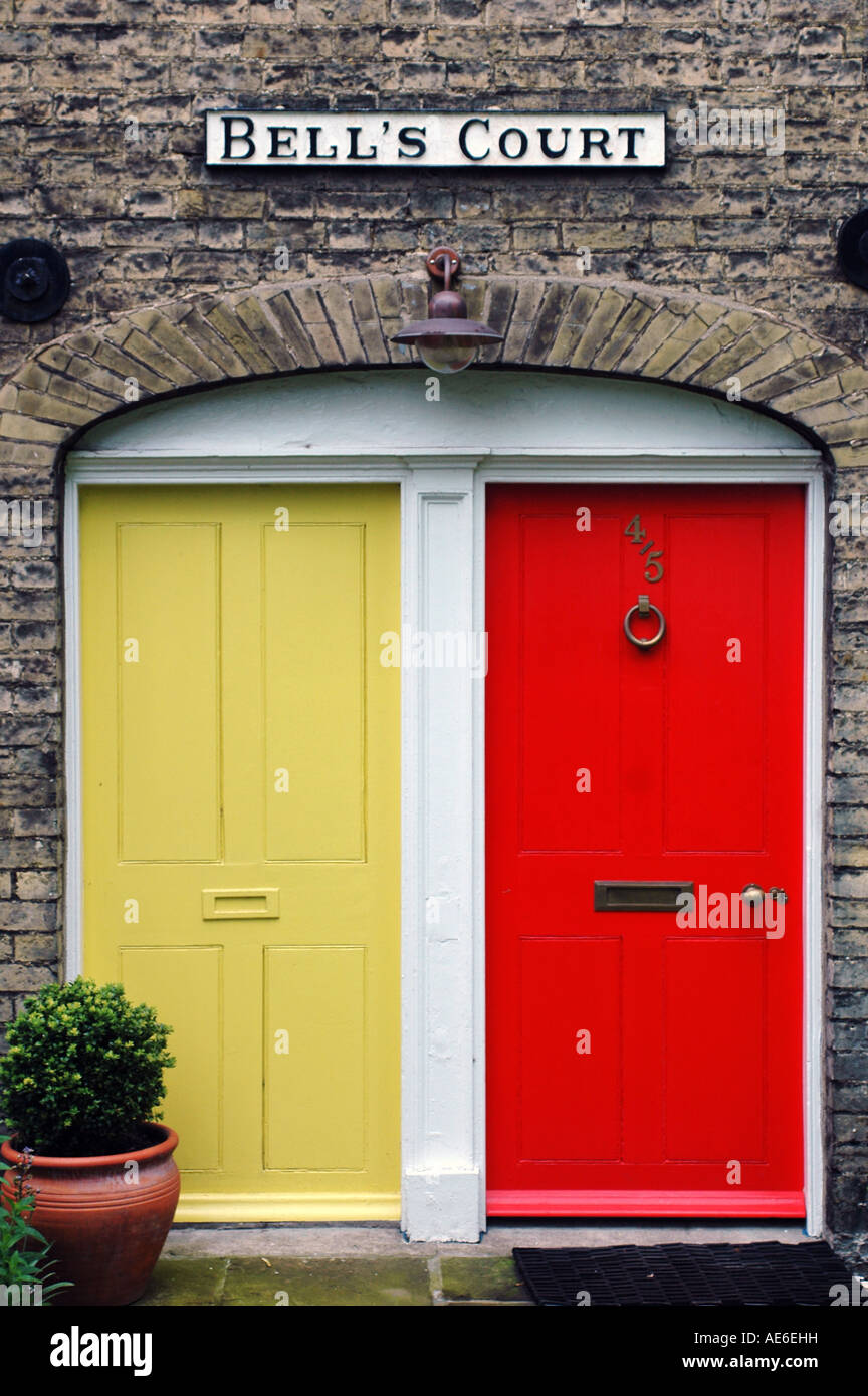 Red and yellow doors, Cambridge England Stock Photo