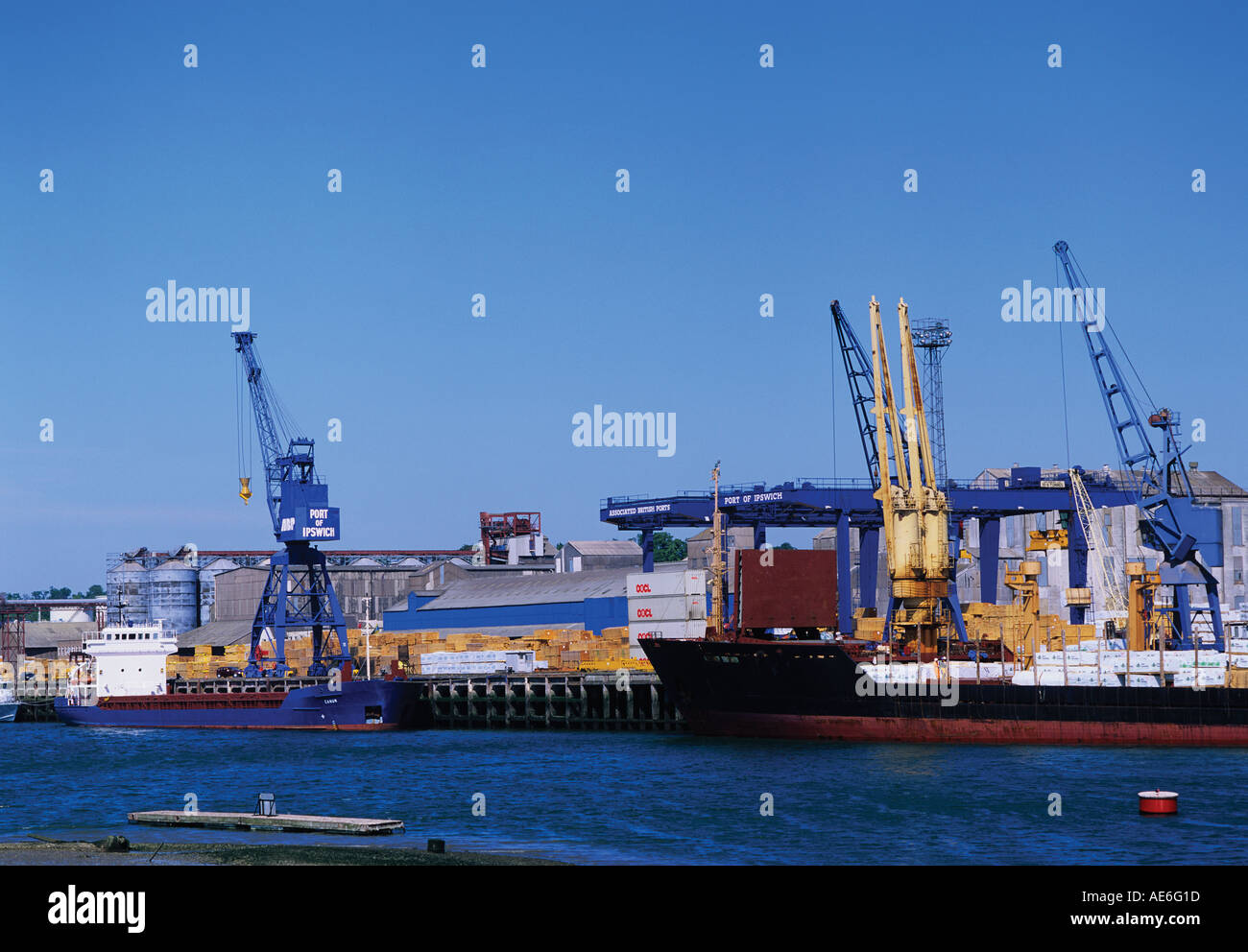 Dockside handling of timber and containers on the east side of The Port