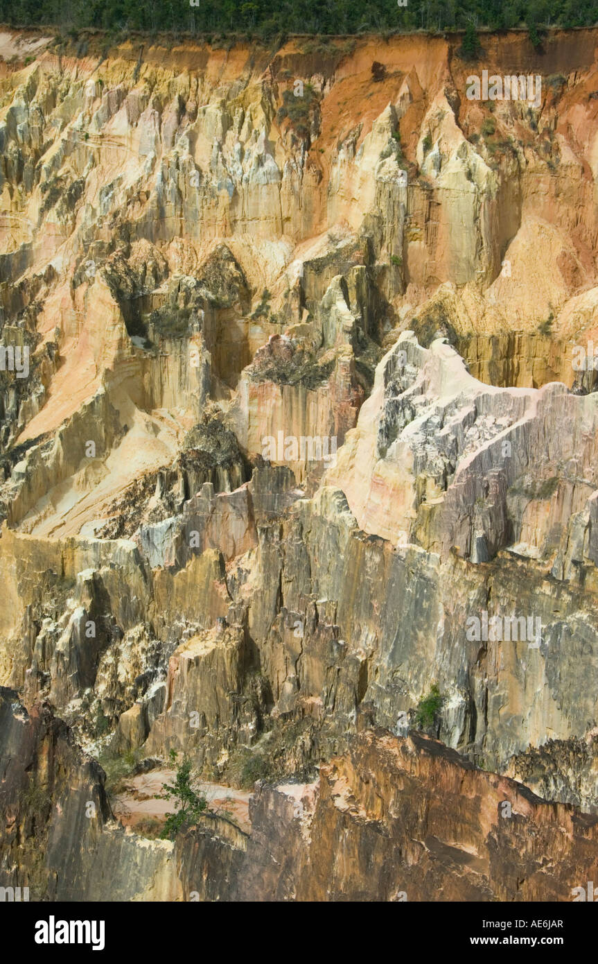 Lavaka or eroded landscape, typically caused by deforestation, near Ampijoroa Western Madagascar Stock Photo