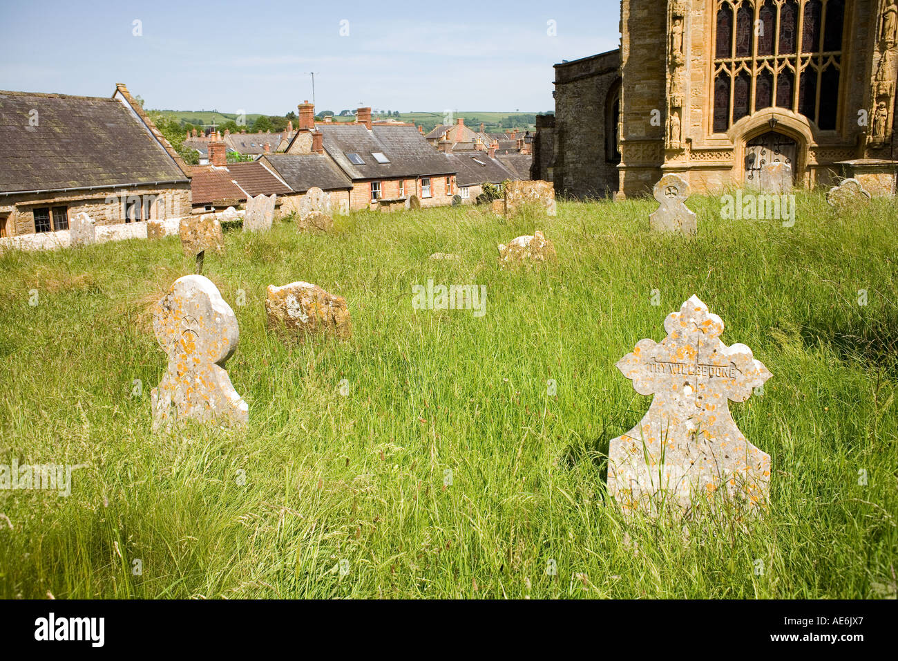 Graves in St Mary's churchyard, Beaminster, Dorset Stock Photo